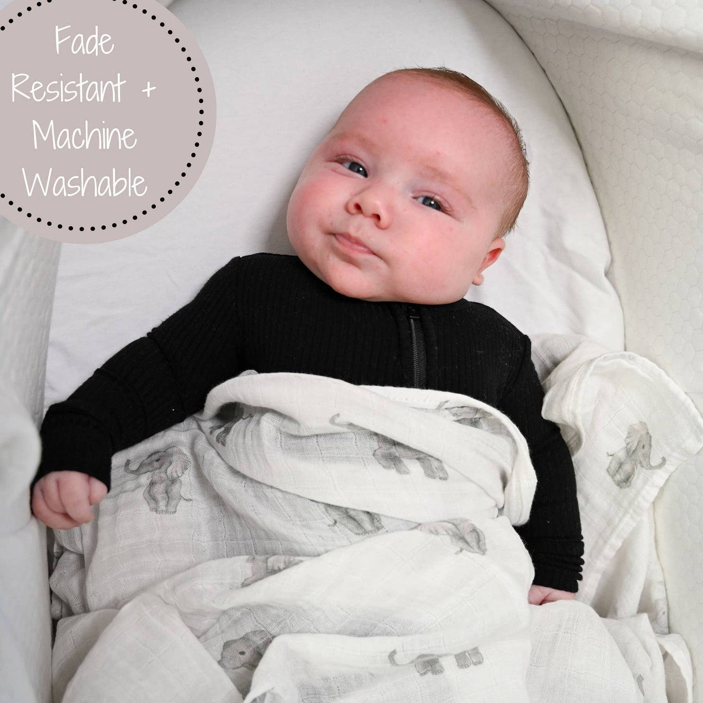Cotton Muslin Swaddle Blanket - Baby Elephants - Magnolia BabySwaddle Blanket