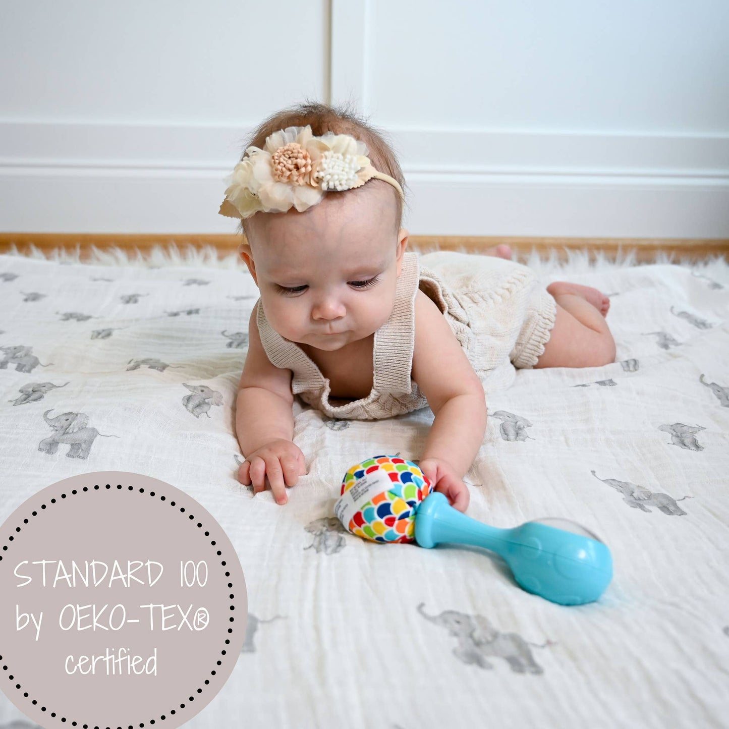 Cotton Muslin Swaddle Blanket - Baby Elephants - Magnolia BabySwaddle Blanket