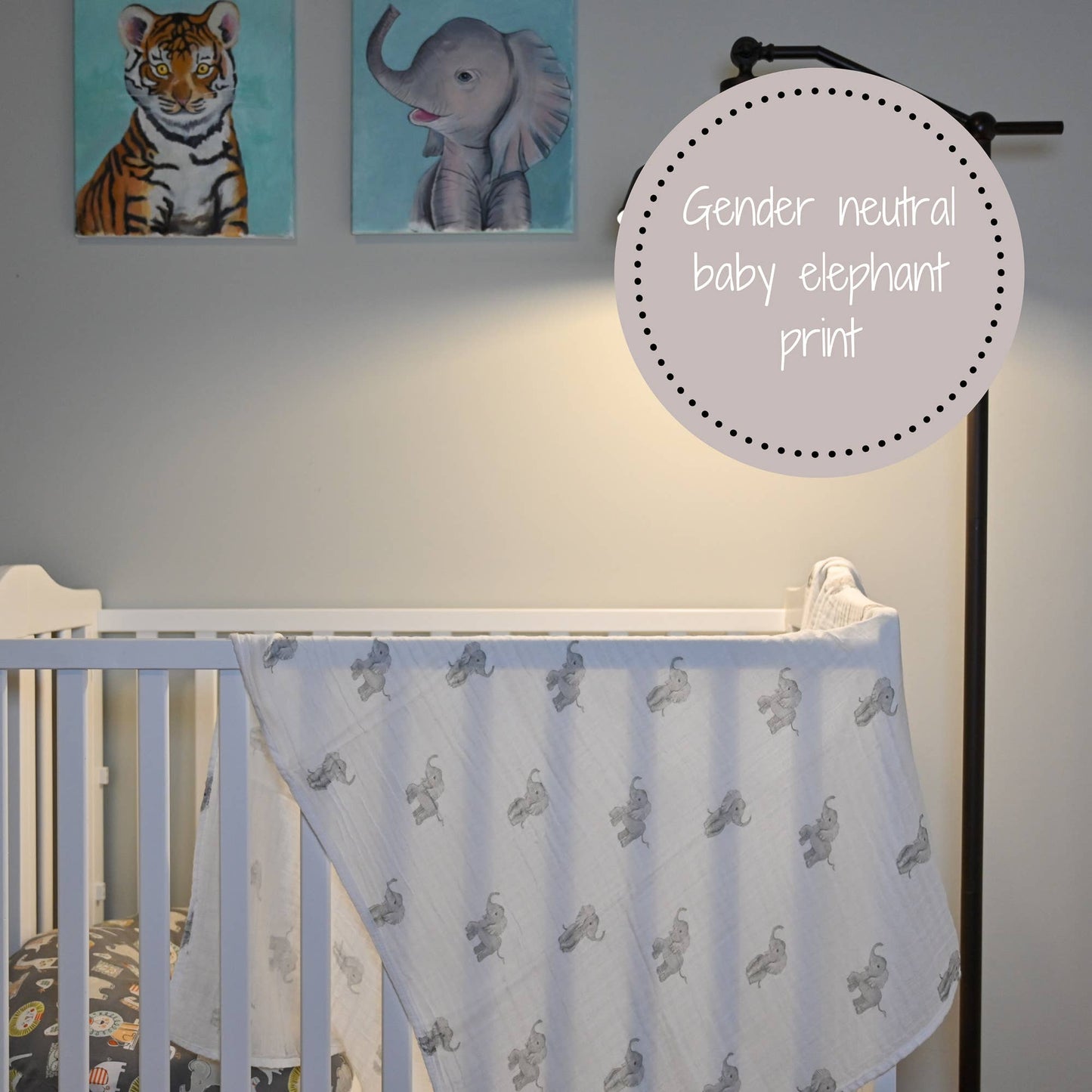 Cotton Muslin Swaddle Blanket - Baby Elephants - Magnolia BabySwaddle Blanket