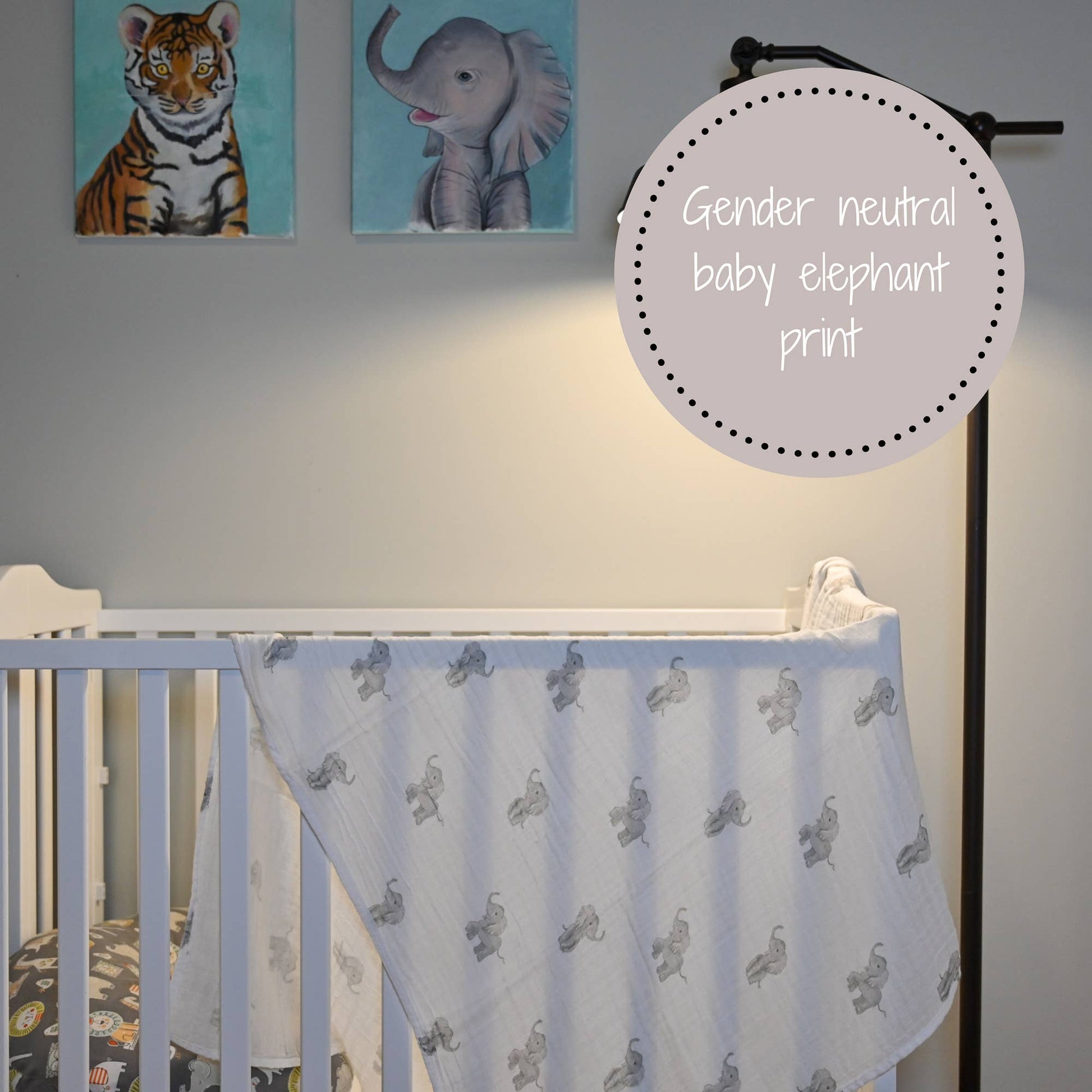 Cotton Muslin Swaddle Blanket - Baby Elephants - Magnolia BabySwaddle Blanket