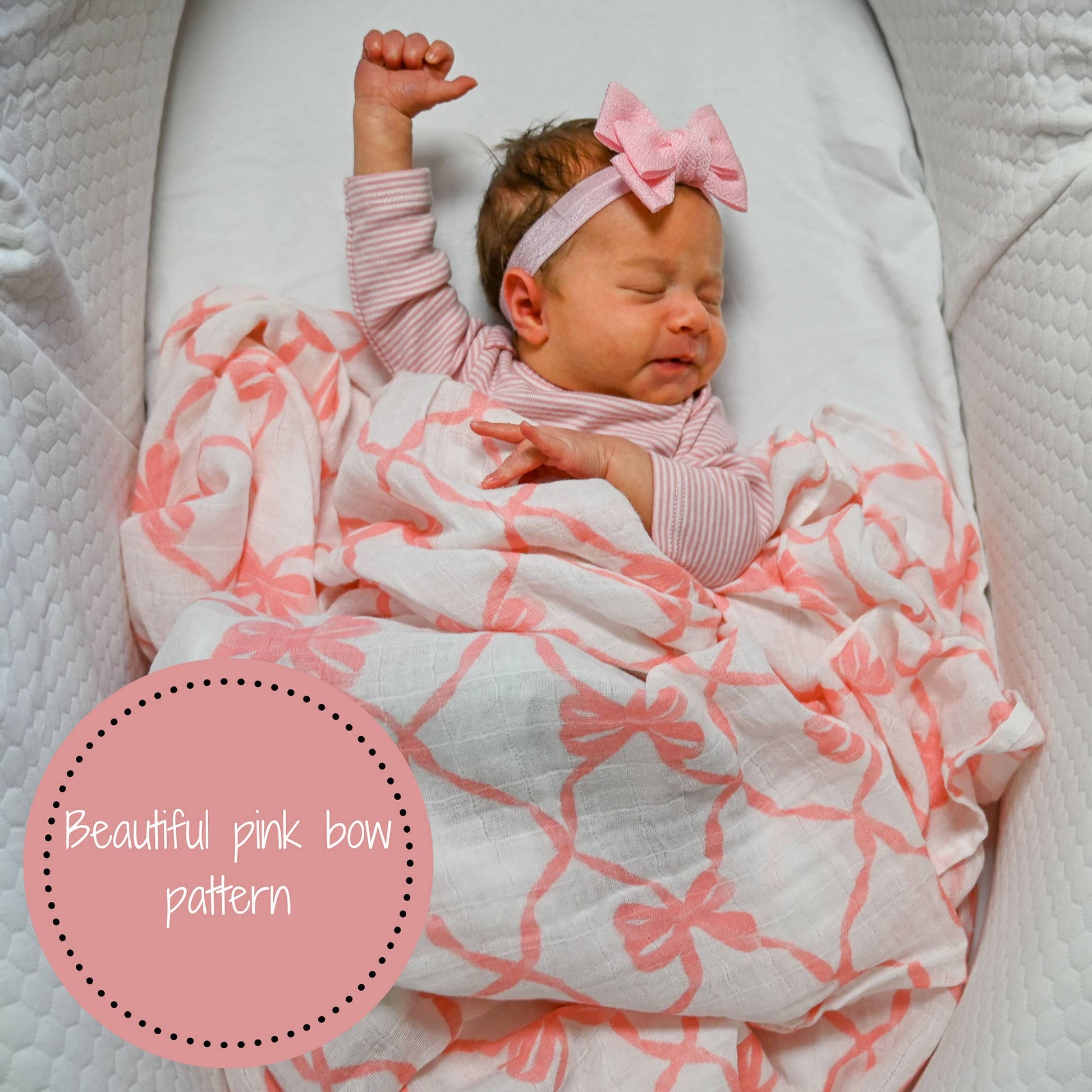 LollyBanks_Cotton Muslin Swaddle Blanket - Beautiful Bows_6