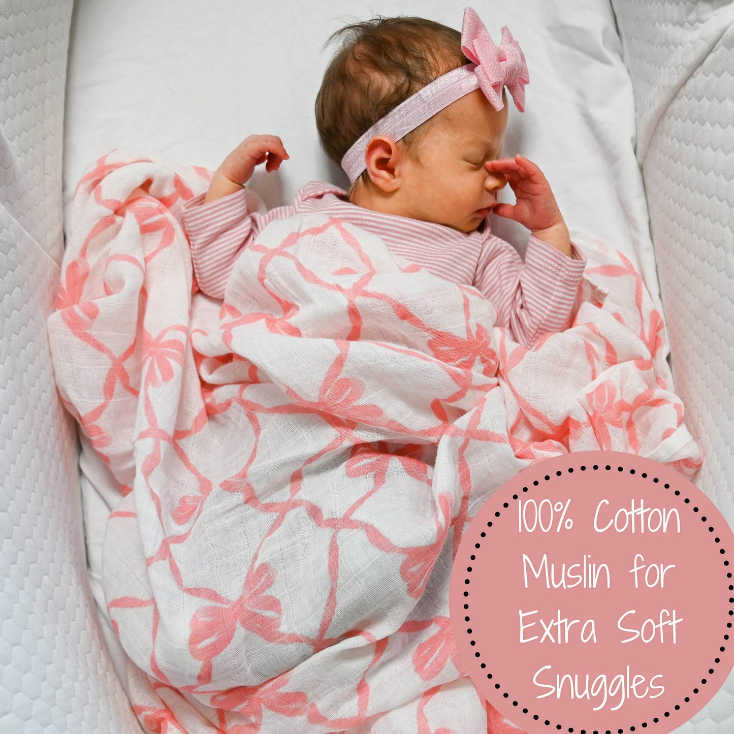 LollyBanks_Cotton Muslin Swaddle Blanket - Beautiful Bows_3