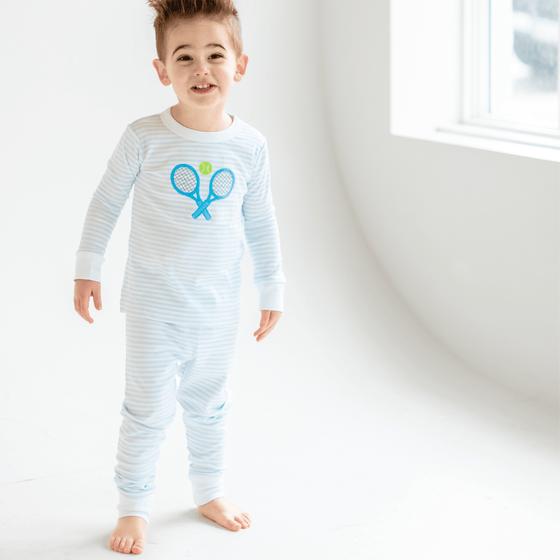 Courtside Cuties Applique Long Pajamas - Light Blue - Magnolia BabyLong Pajamas