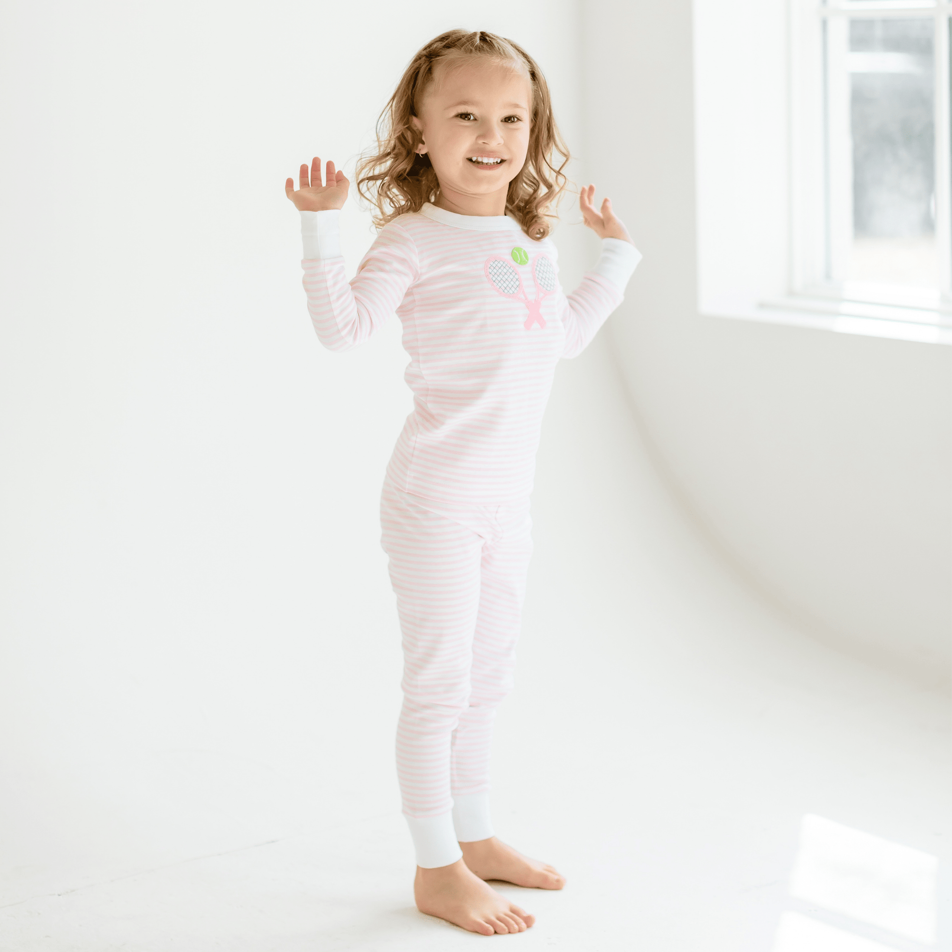 Courtside Cuties Applique Long Pajamas - Pink - Magnolia BabyLong Pajamas