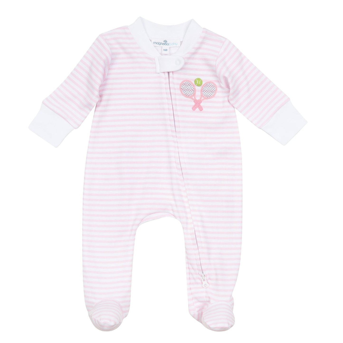 Courtside Cuties Applique Zip Footie - Pink - Magnolia BabyFootie