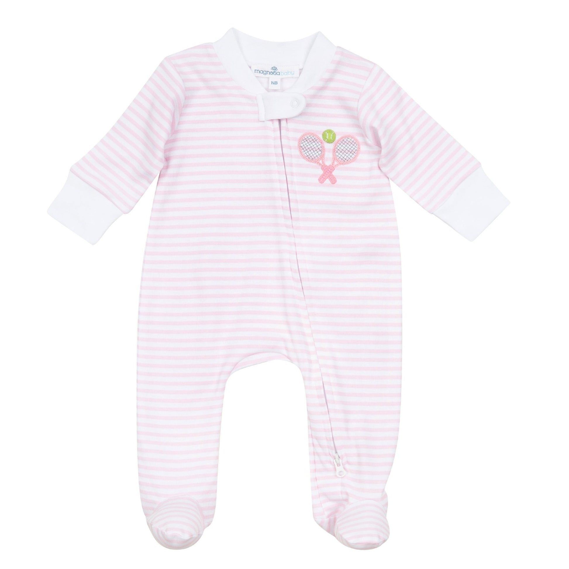 Courtside Cuties Applique Zip Footie - Pink - Magnolia BabyFootie
