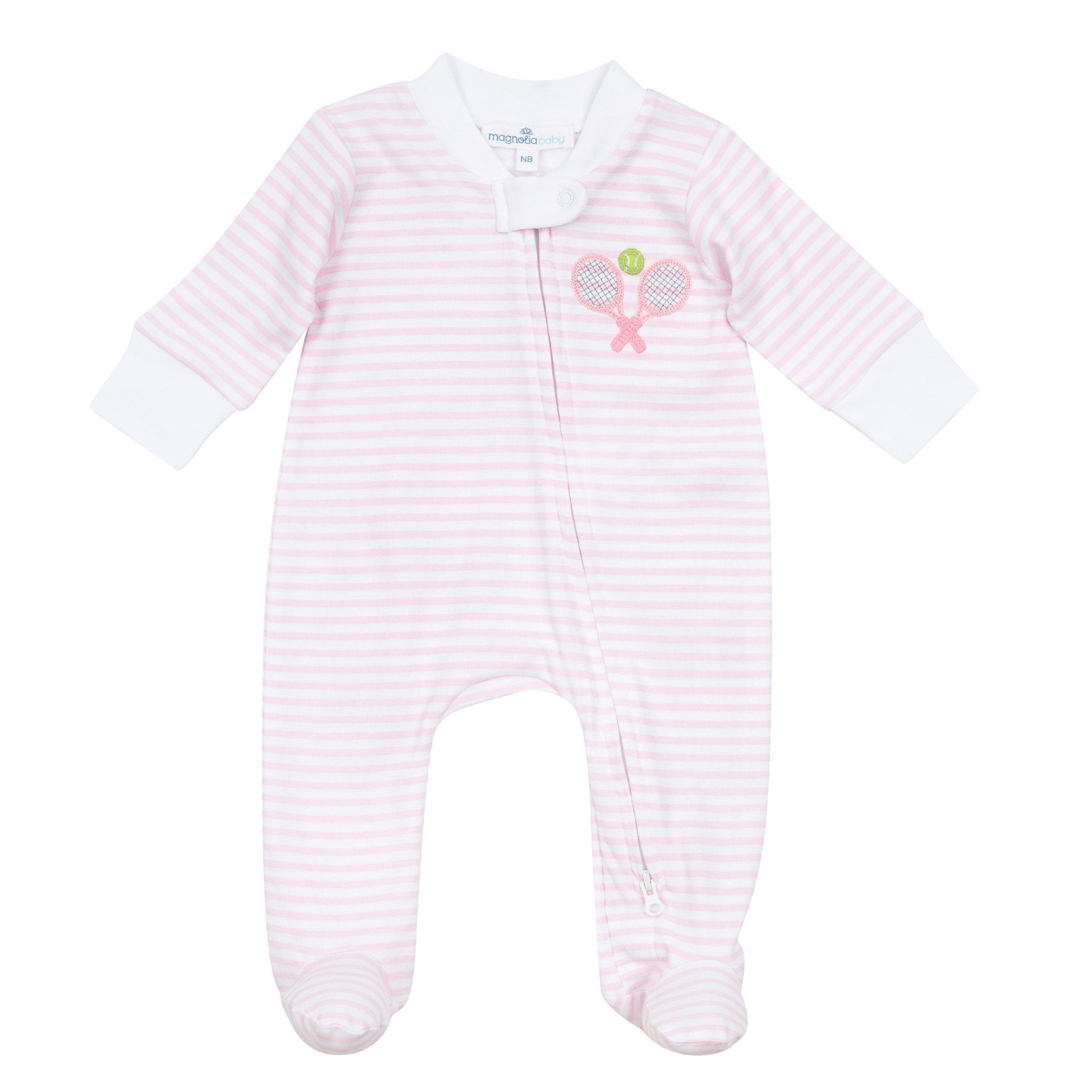 Courtside Cuties Applique Zip Footie - Pink - Magnolia BabyFootie