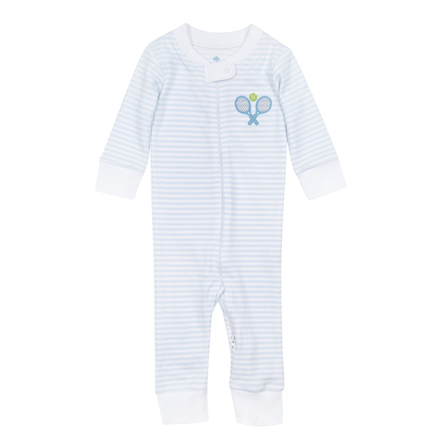 Courtside Cuties Applique Zip Pajamas - Light Blue - Magnolia BabyZipper Pajamas
