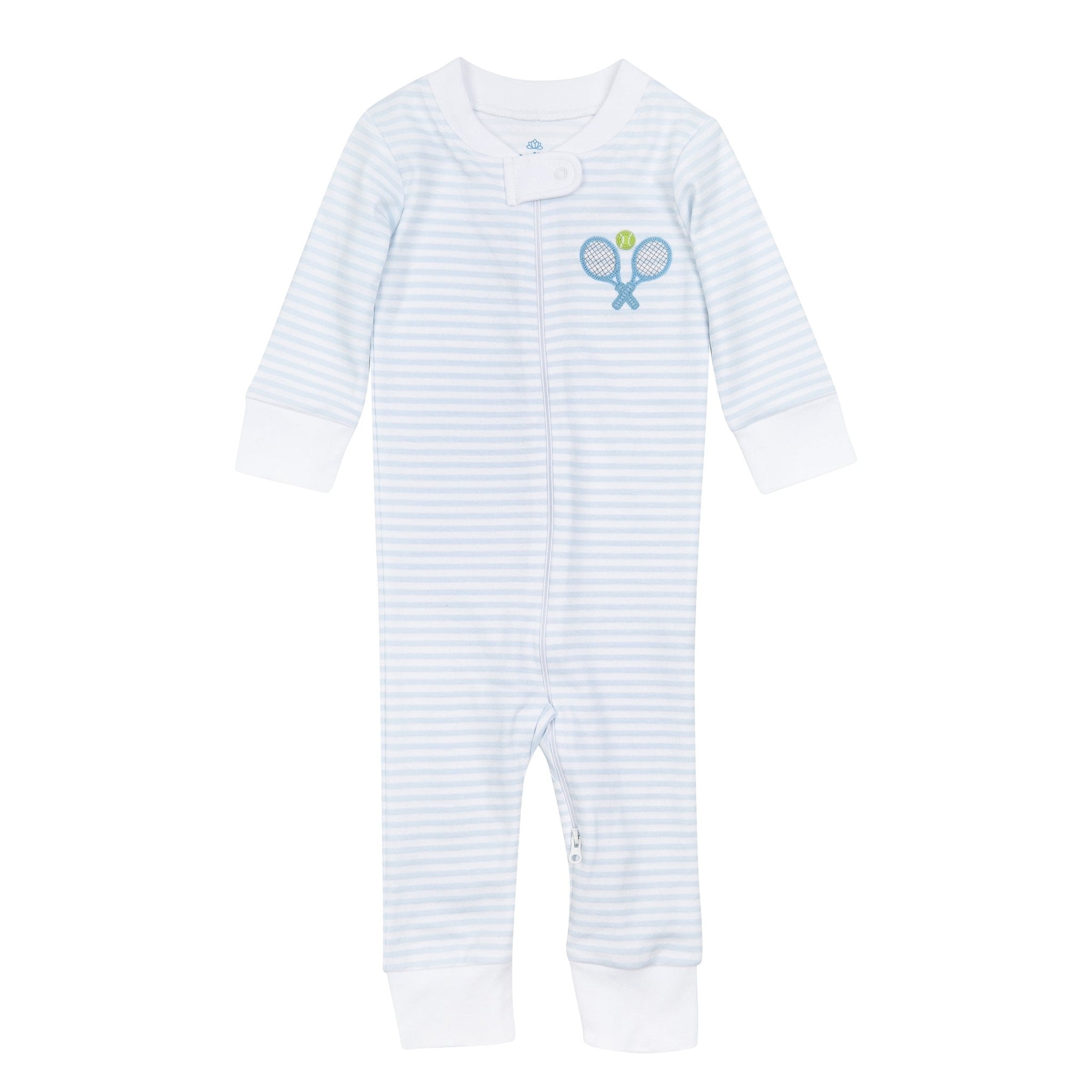 Courtside Cuties Applique Zip Pajamas - Light Blue - Magnolia BabyZipper Pajamas