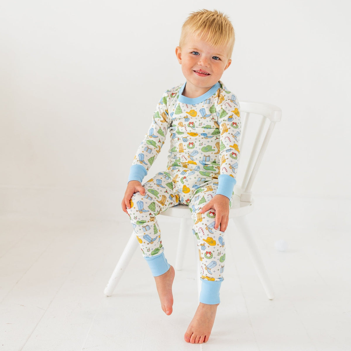 Luna and Arlo_Cowboy Christmas Long Pajamas - Sky_6