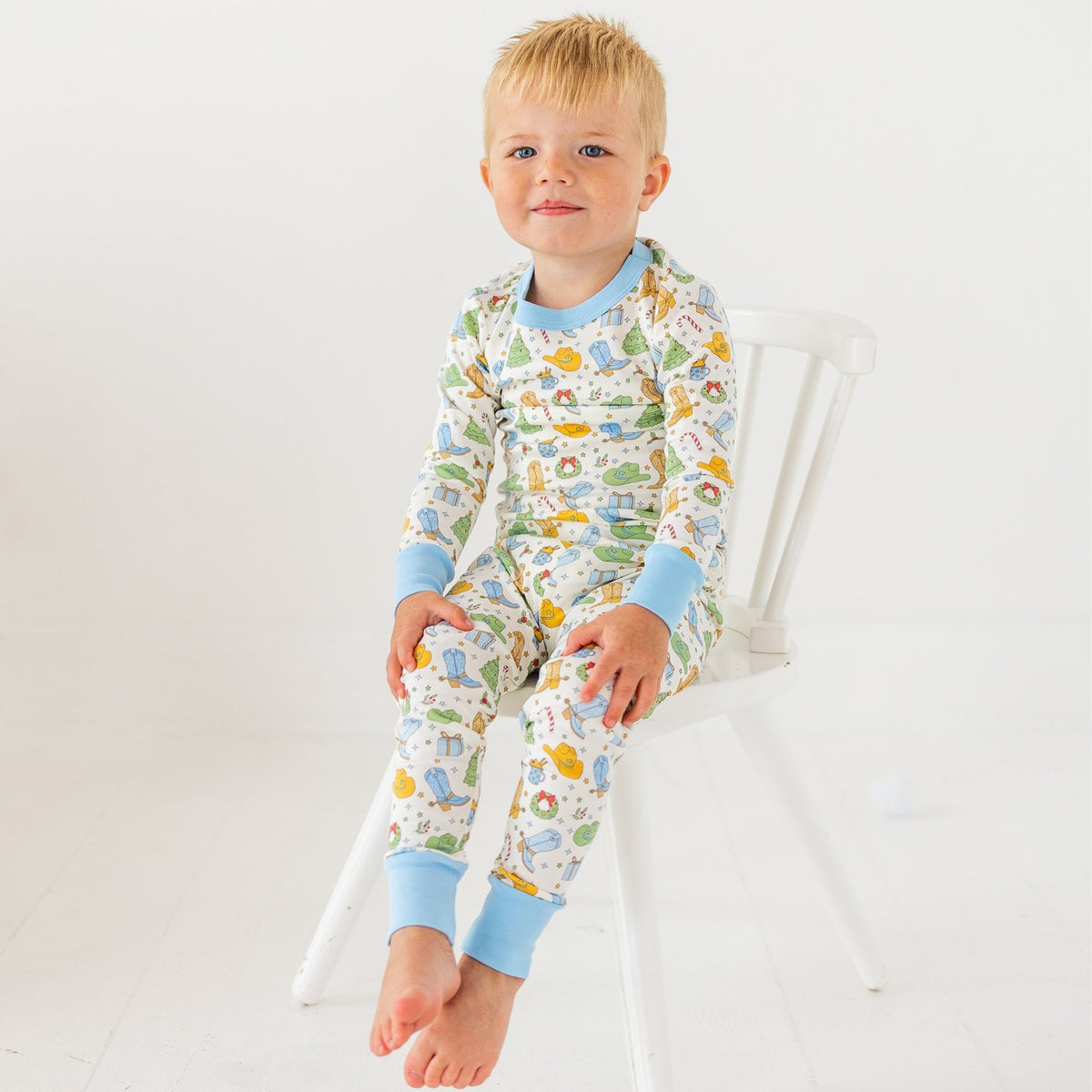 Luna and Arlo_Cowboy Christmas Long Pajamas - Sky_7