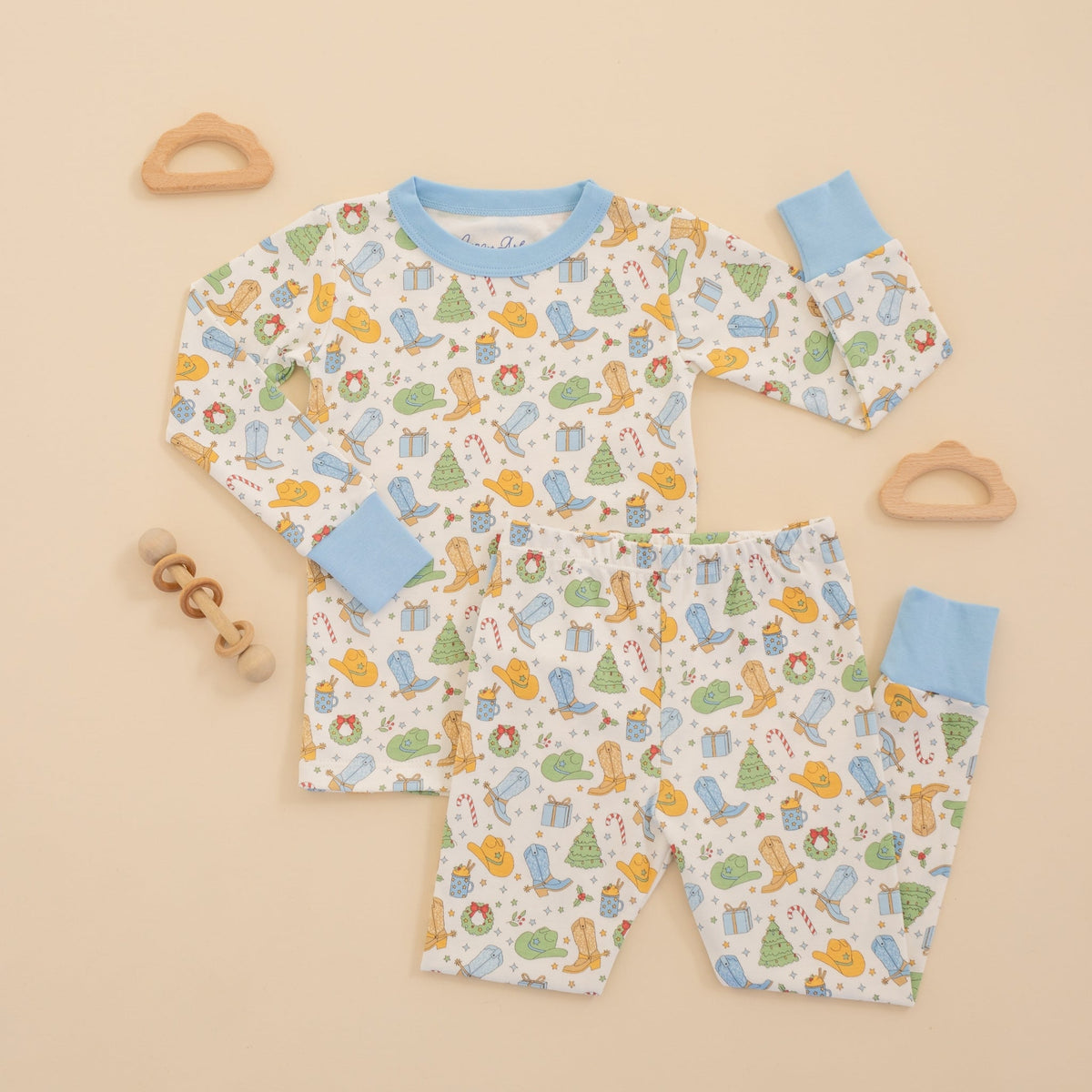 Luna and Arlo_Cowboy Christmas Long Pajamas - Sky_4