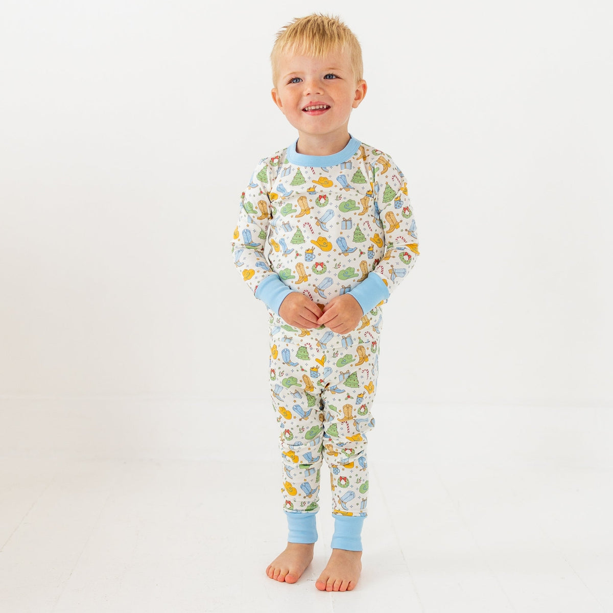 Luna and Arlo_Cowboy Christmas Long Pajamas - Sky_1