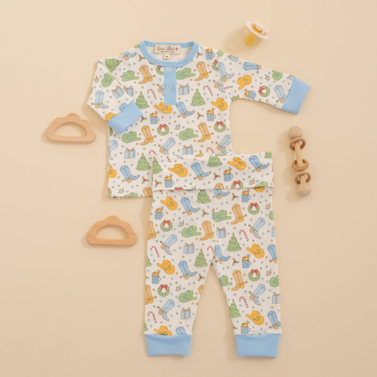 Luna and Arlo_Cowboy Christmas Pant Set - Sky_1