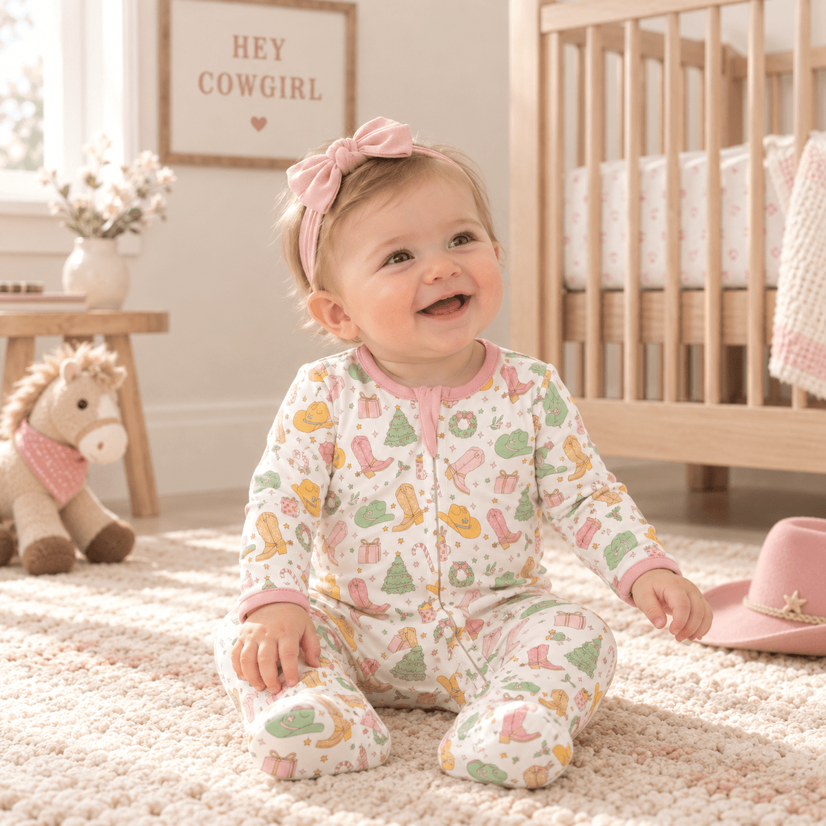 Luna and Arlo_Cowboy Christmas Zip Footie - Dusty Rose_1