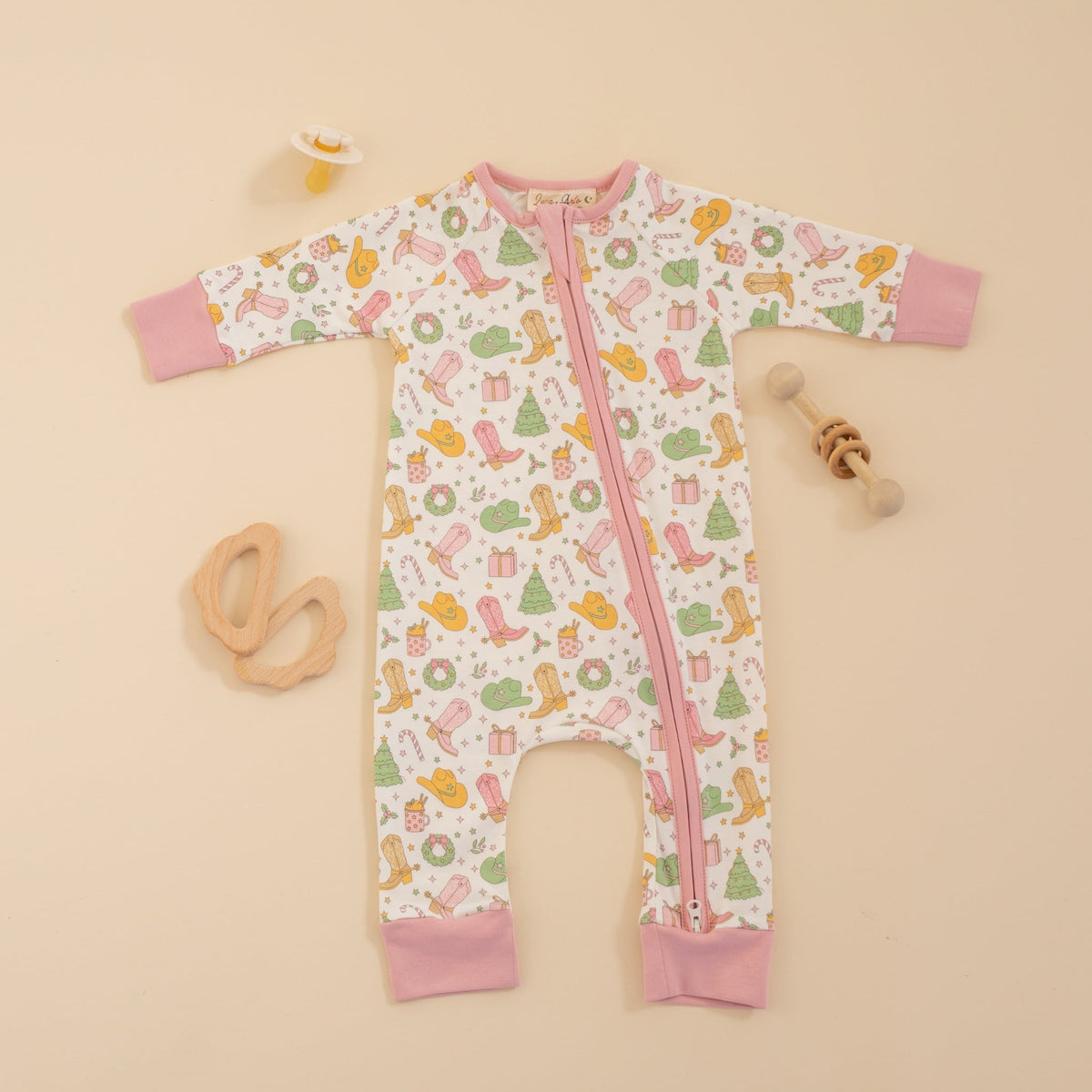 Luna and Arlo_Cowboy Christmas Zip Playsuit - Dusty Rose_1