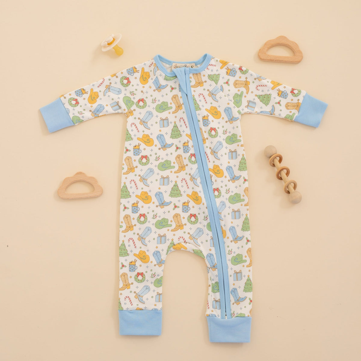 Luna and Arlo_Cowboy Christmas Zip Playsuit - Sky_1