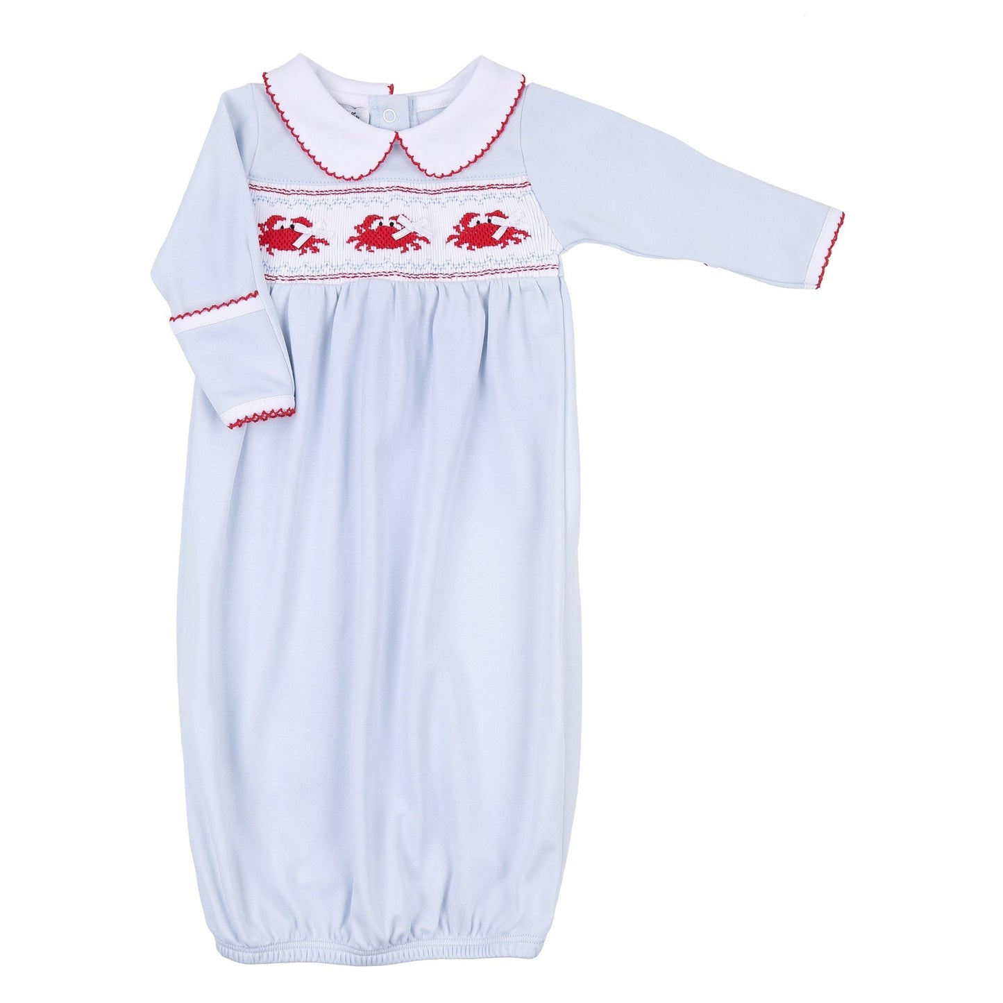 Crab Classics Blue Girl Smocked Collared Long Sleeve Girl Gathered Gown - Magnolia BabyGown