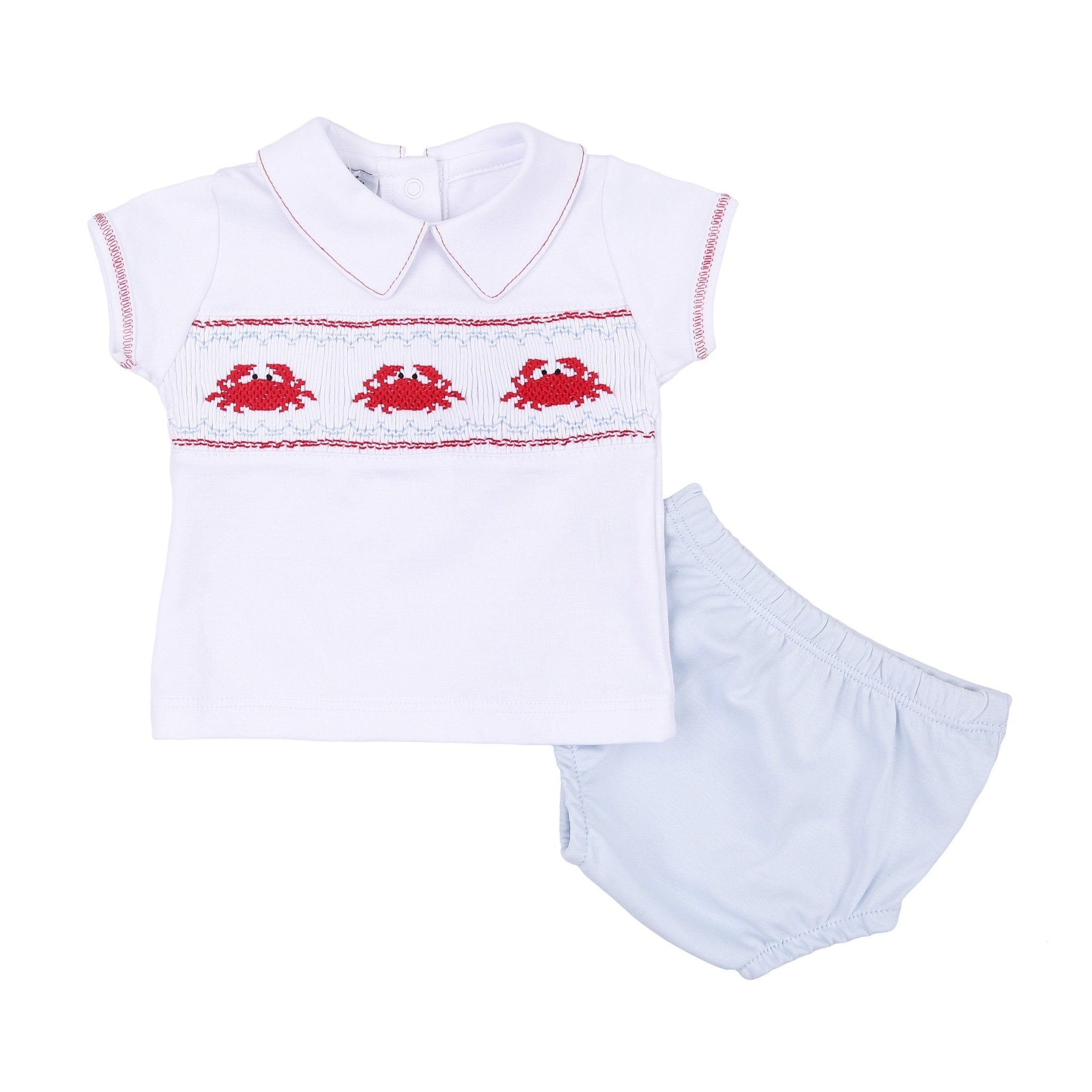 Crab Classics Smocked Boy Short Sleeve Diaper Cover Set - Magnolia BabyDiaper Cover