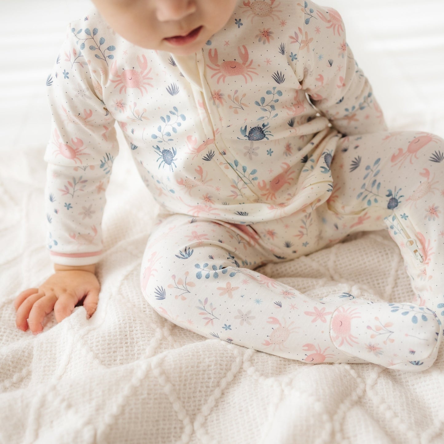 Crabby Cove Zip Footie - Dusty Rose - Magnolia BabyFootie
