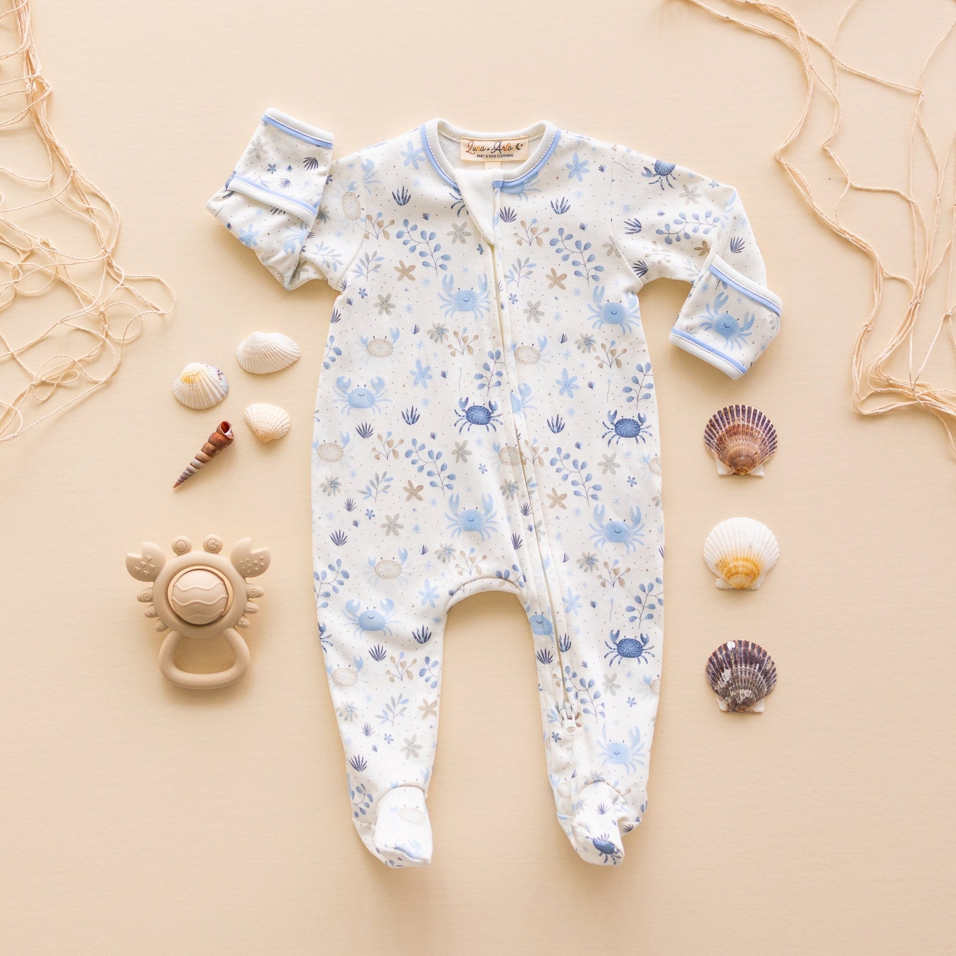 Crabby Cove Zip Footie - Sky - Magnolia BabyFootie