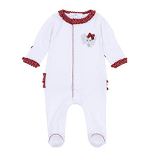  Crimson Cutie Applique Ruffle Footie - Crimson Girl - Magnolia BabyFootie