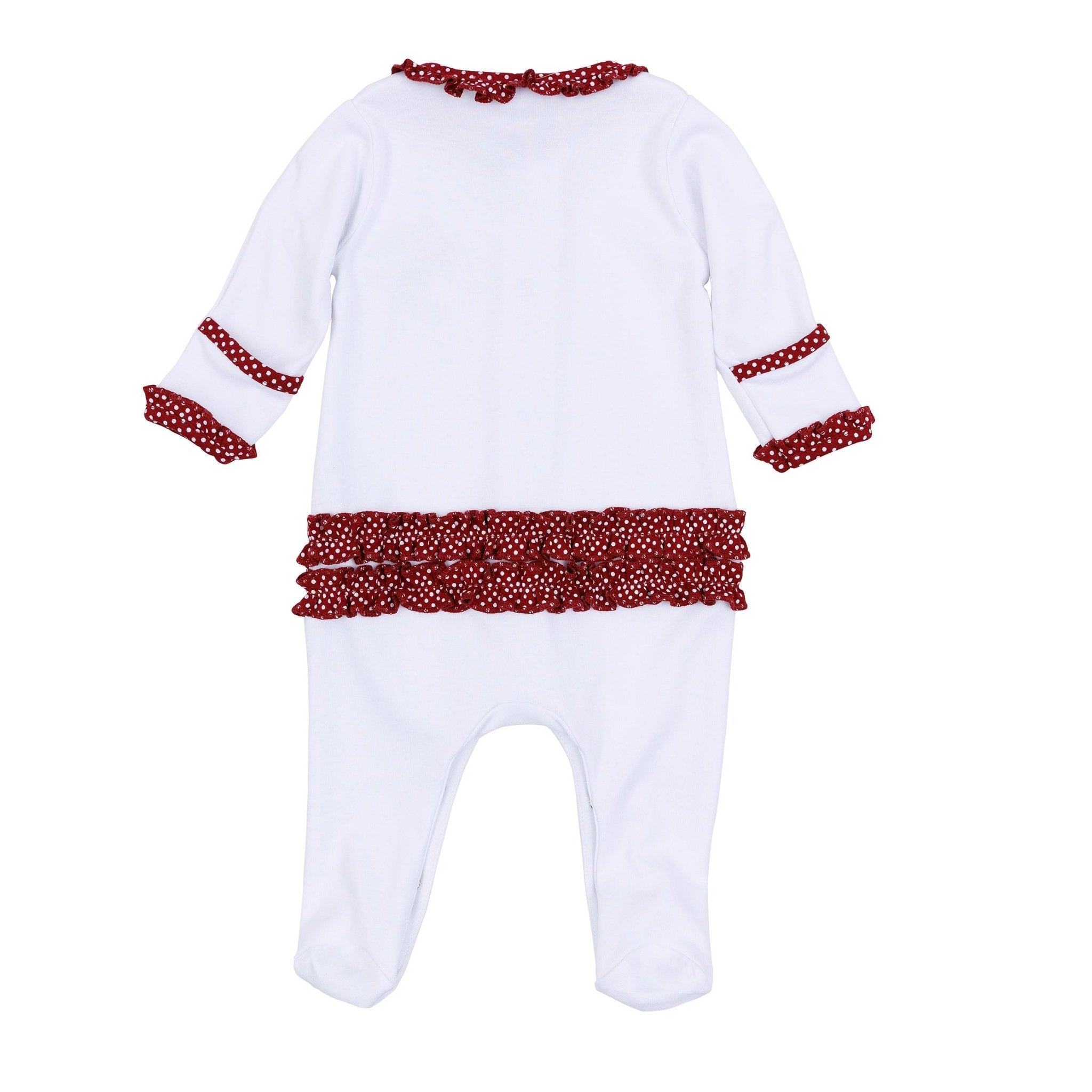 Crimson Cutie Applique Ruffle Footie - Crimson Girl - Magnolia BabyFootie