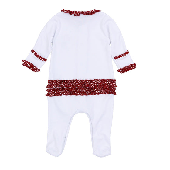 Crimson Cutie Applique Ruffle Footie - Crimson Girl - Magnolia BabyFootie