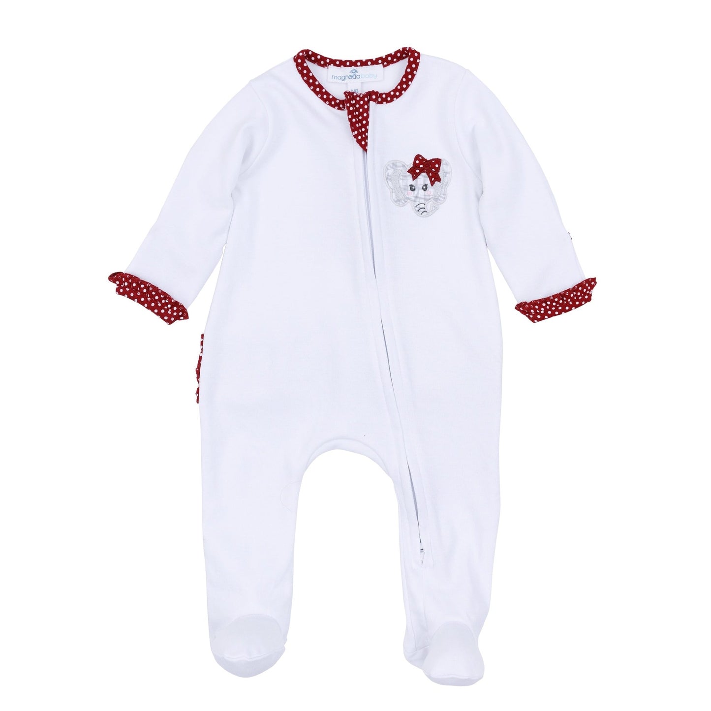 Crimson Cutie Applique Ruffle Zip Footie - Crimson Girl - Magnolia BabyFootie