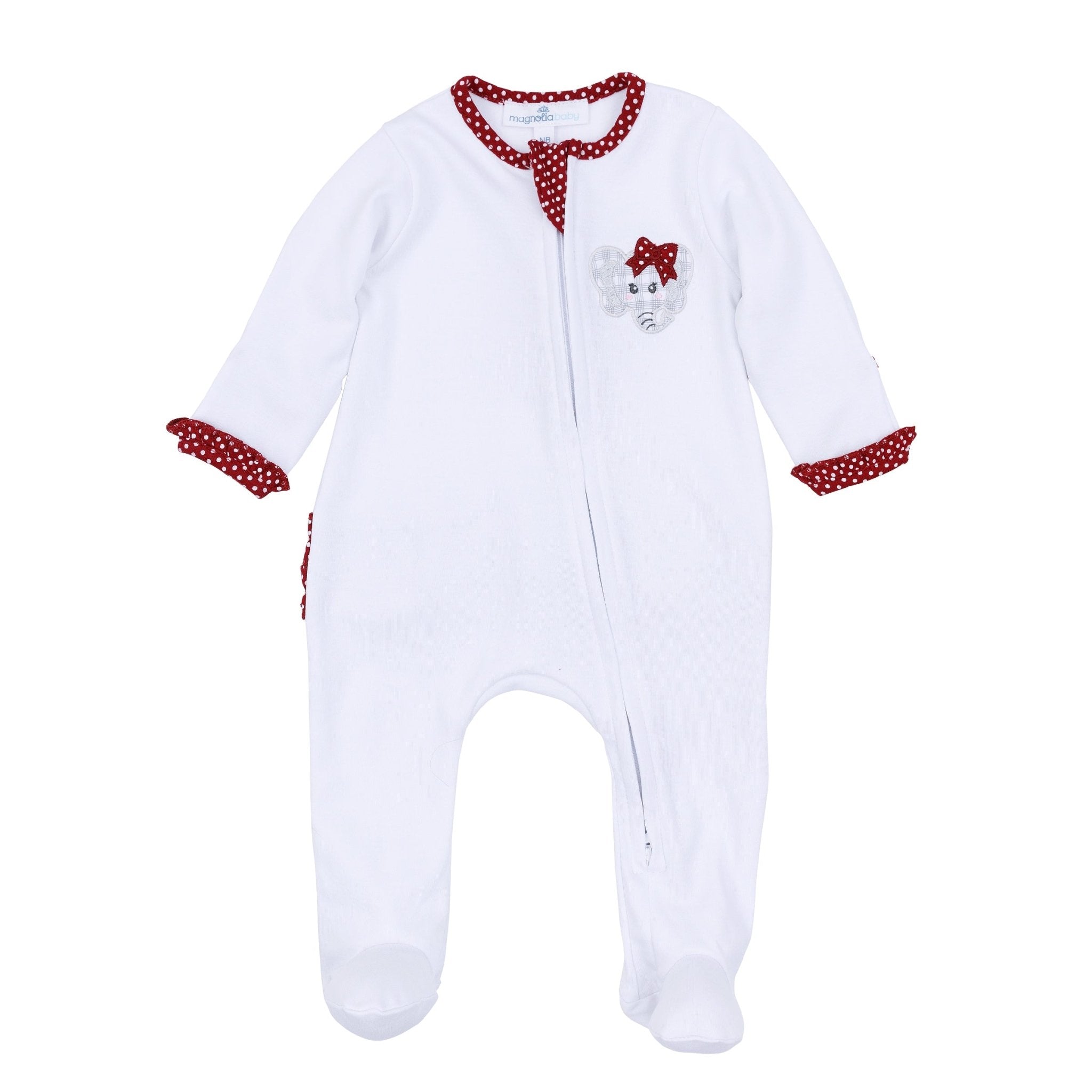 Crimson Cutie Applique Ruffle Zip Footie - Crimson Girl - Magnolia BabyFootie