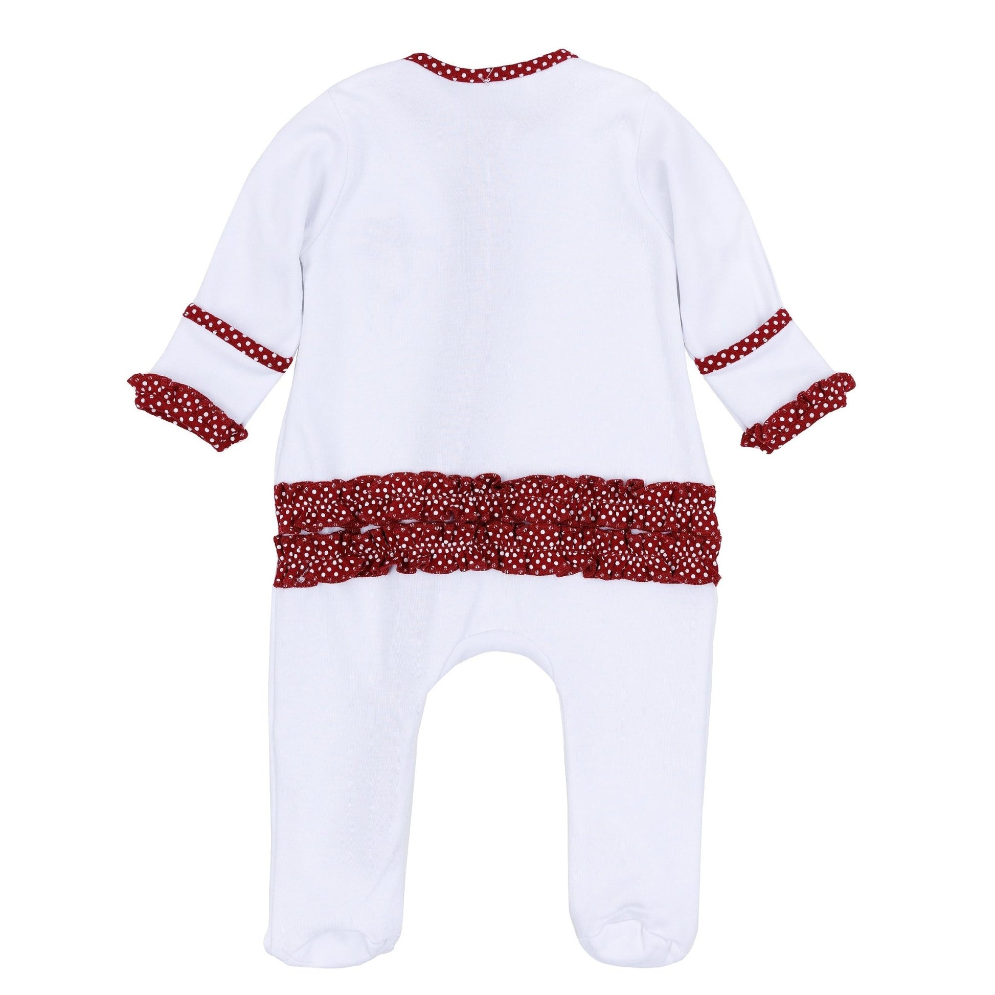 Crimson Cutie Applique Ruffle Zip Footie - Crimson Girl - Magnolia BabyFootie
