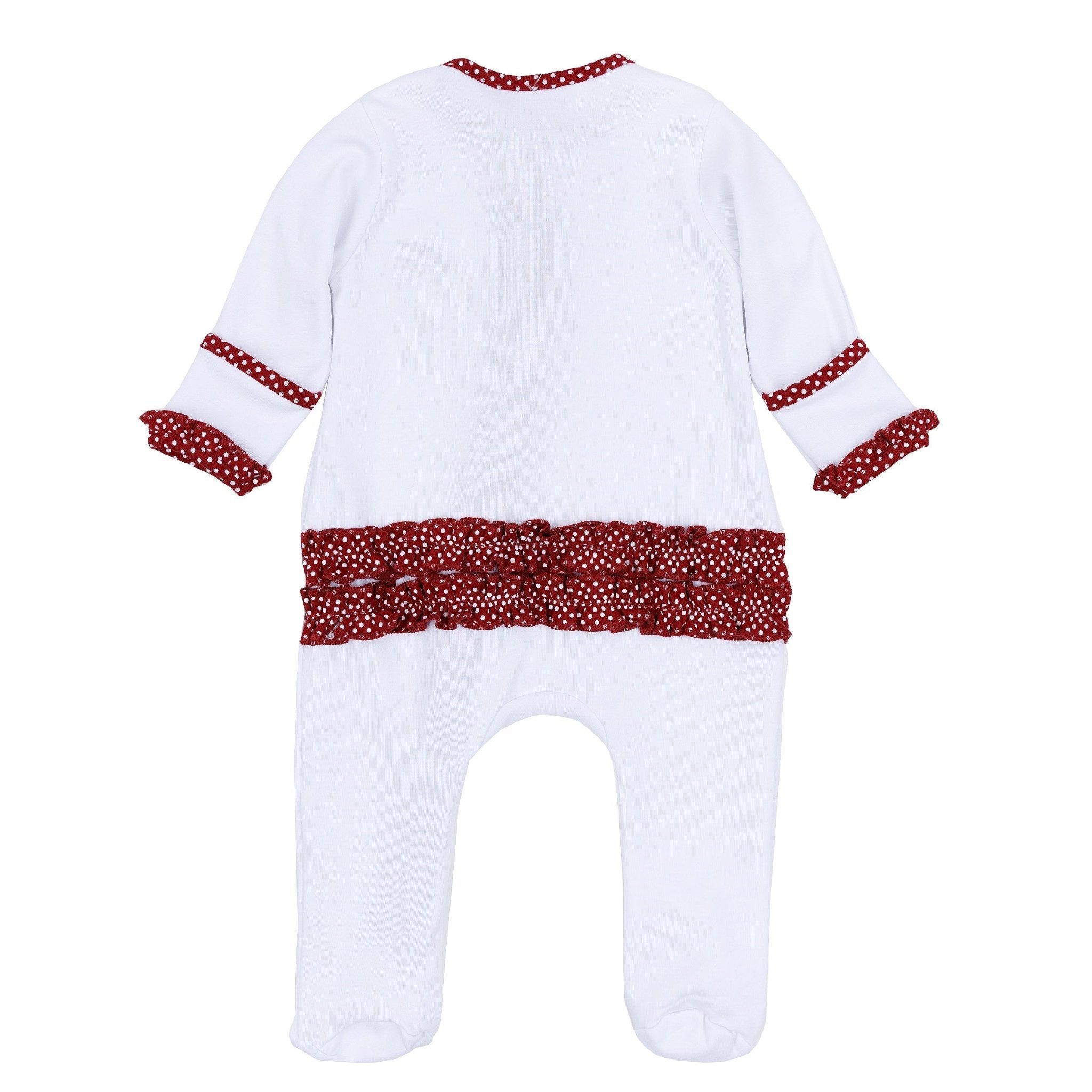 Crimson Cutie Applique Ruffle Zip Footie - Crimson Girl - Magnolia BabyFootie