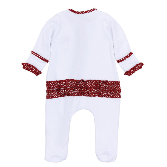 Crimson Cutie Applique Ruffle Zip Footie - Crimson Girl - Magnolia BabyFootie