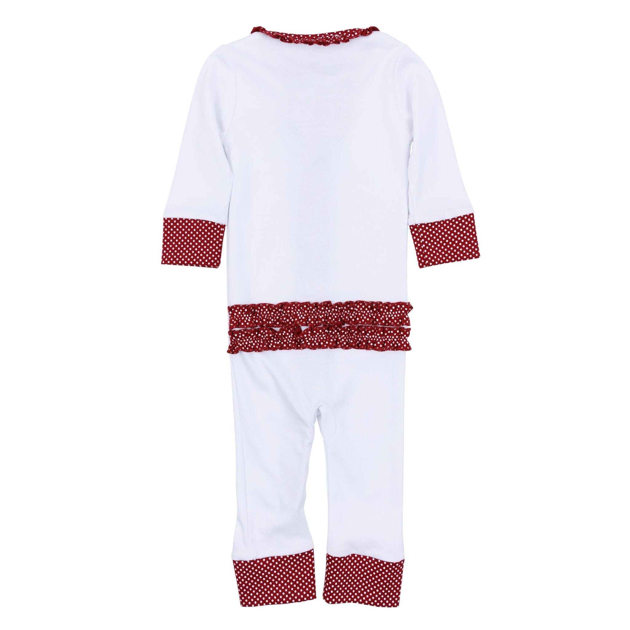 Crimson Cutie Applique Ruffle Zip Pajamas - Crimson Girl - Magnolia BabyZipper Pajamas