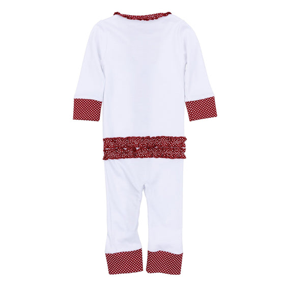 Crimson Cutie Applique Ruffle Zip Pajamas - Crimson Girl - Magnolia BabyZipper Pajamas