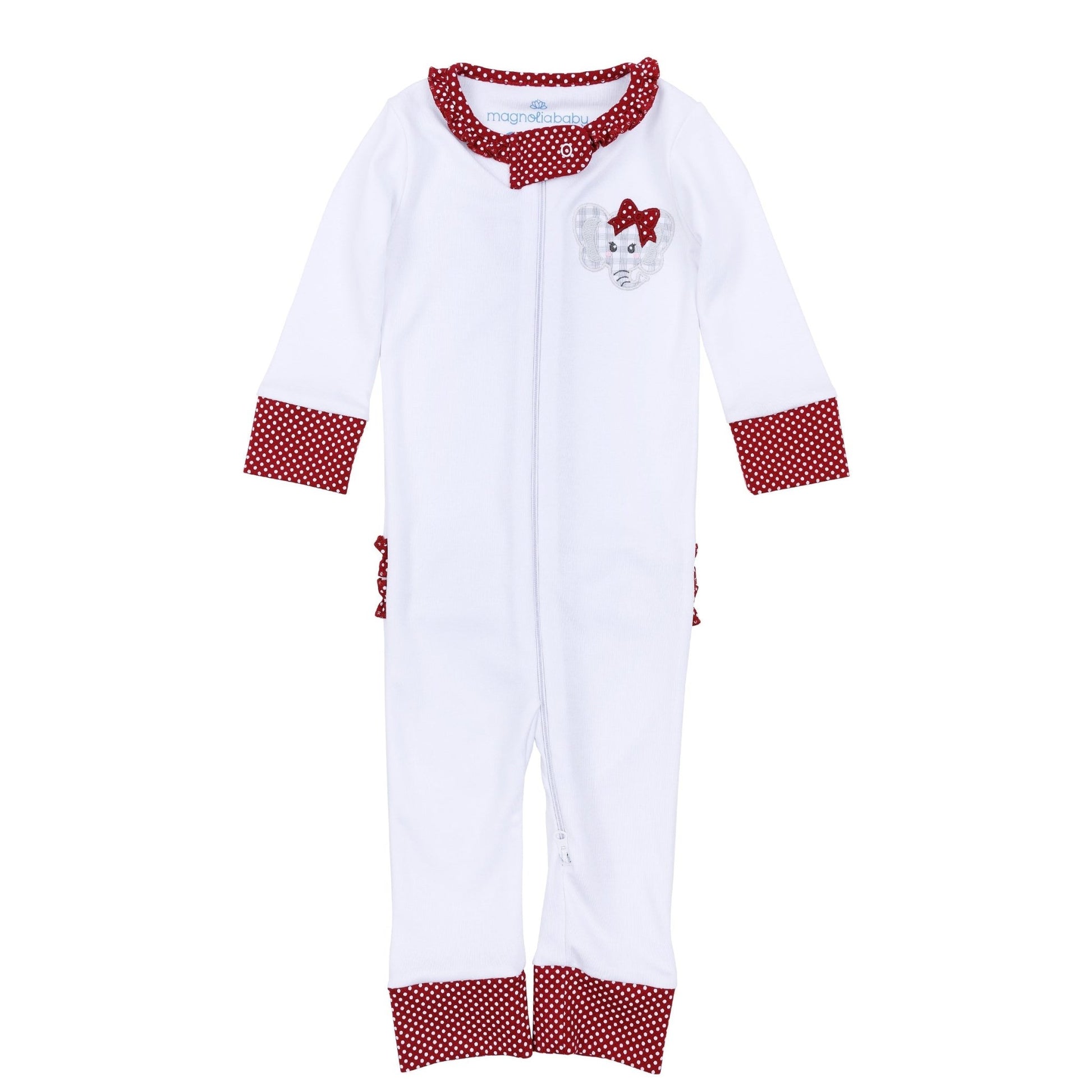 Crimson Cutie Applique Ruffle Zip Pajamas - Crimson Girl - Magnolia BabyZipper Pajamas
