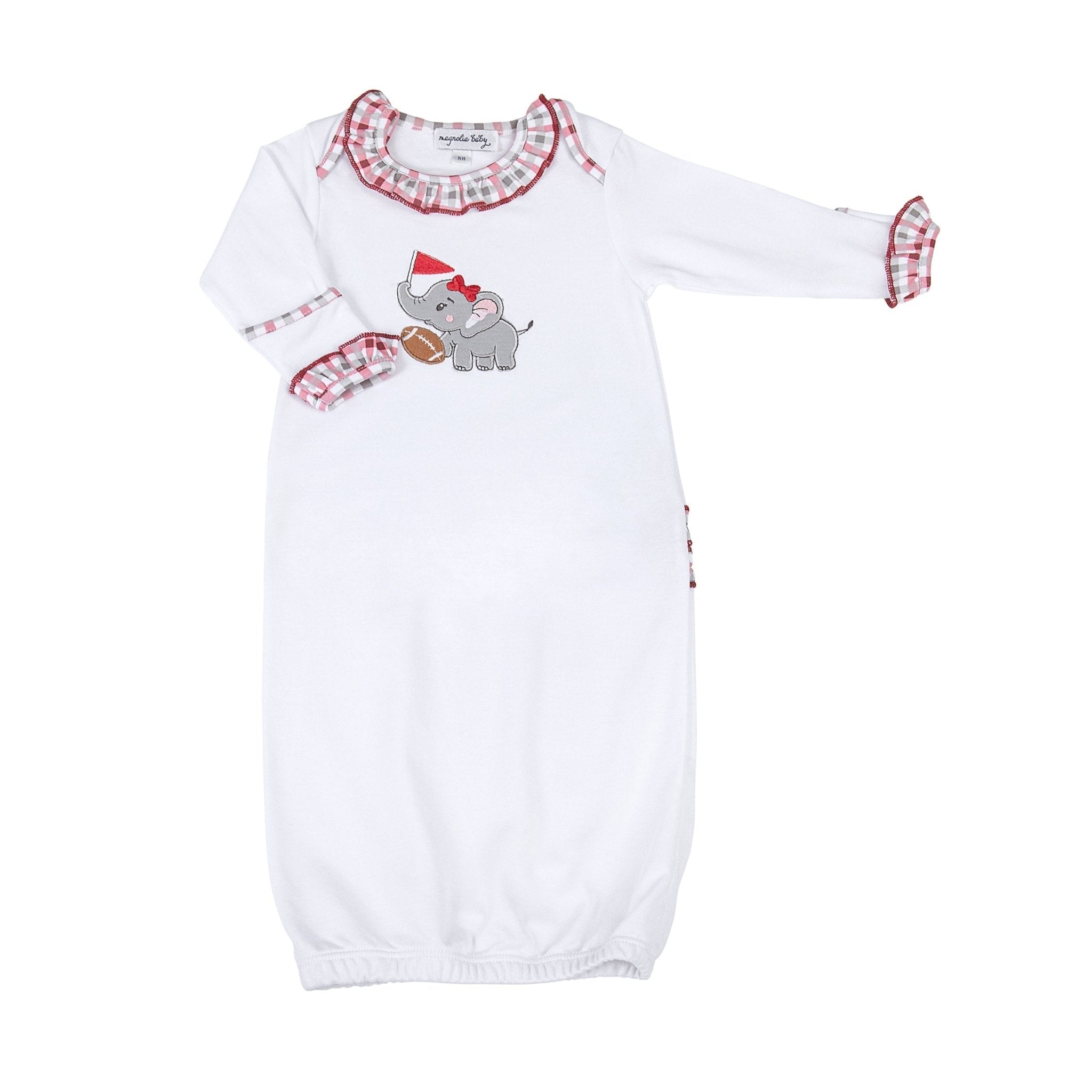 Crimson Tide Applique Ruffle Lap Gown - Magnolia BabyGown