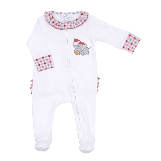 Crimson Tide Applique Ruffle Zip Footie - Magnolia BabyFootie