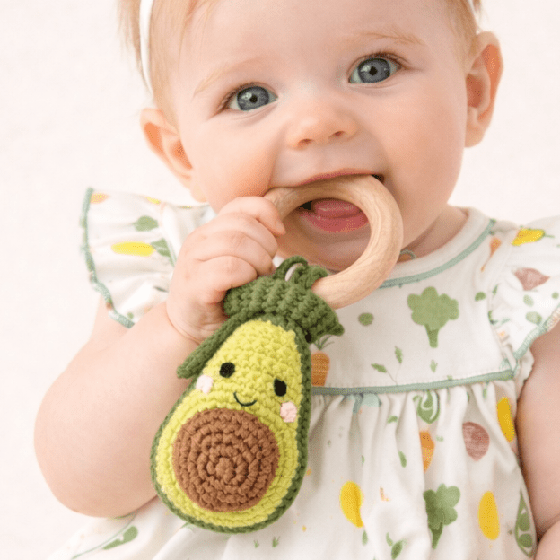 Crocheted Avocado Teething Rattle - Magnolia BabyTeether