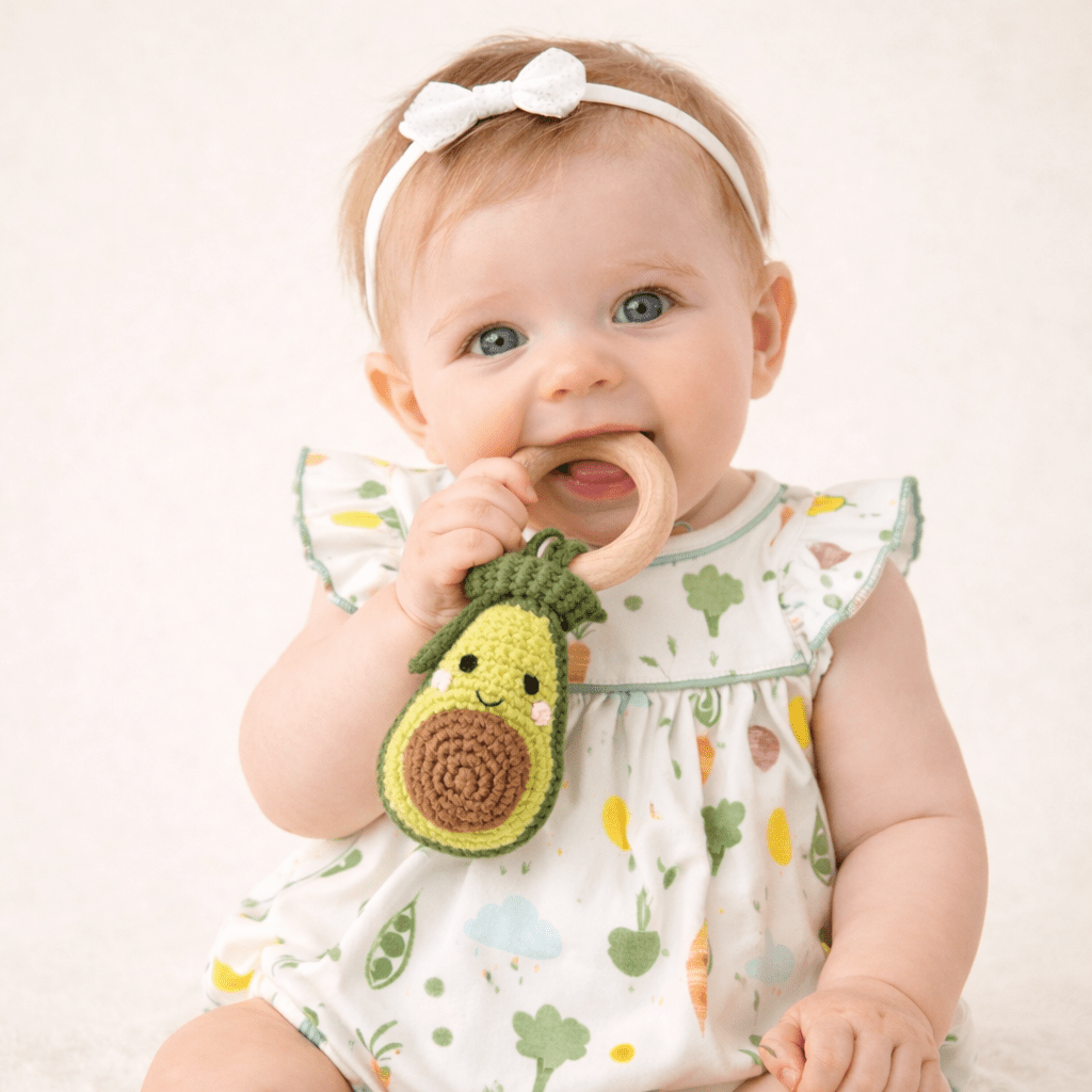 Crocheted Avocado Teething Rattle - Magnolia BabyTeether