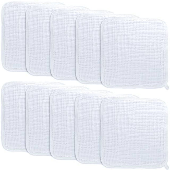 Cotton Muslin Baby Washcloths - White - Pack of 10