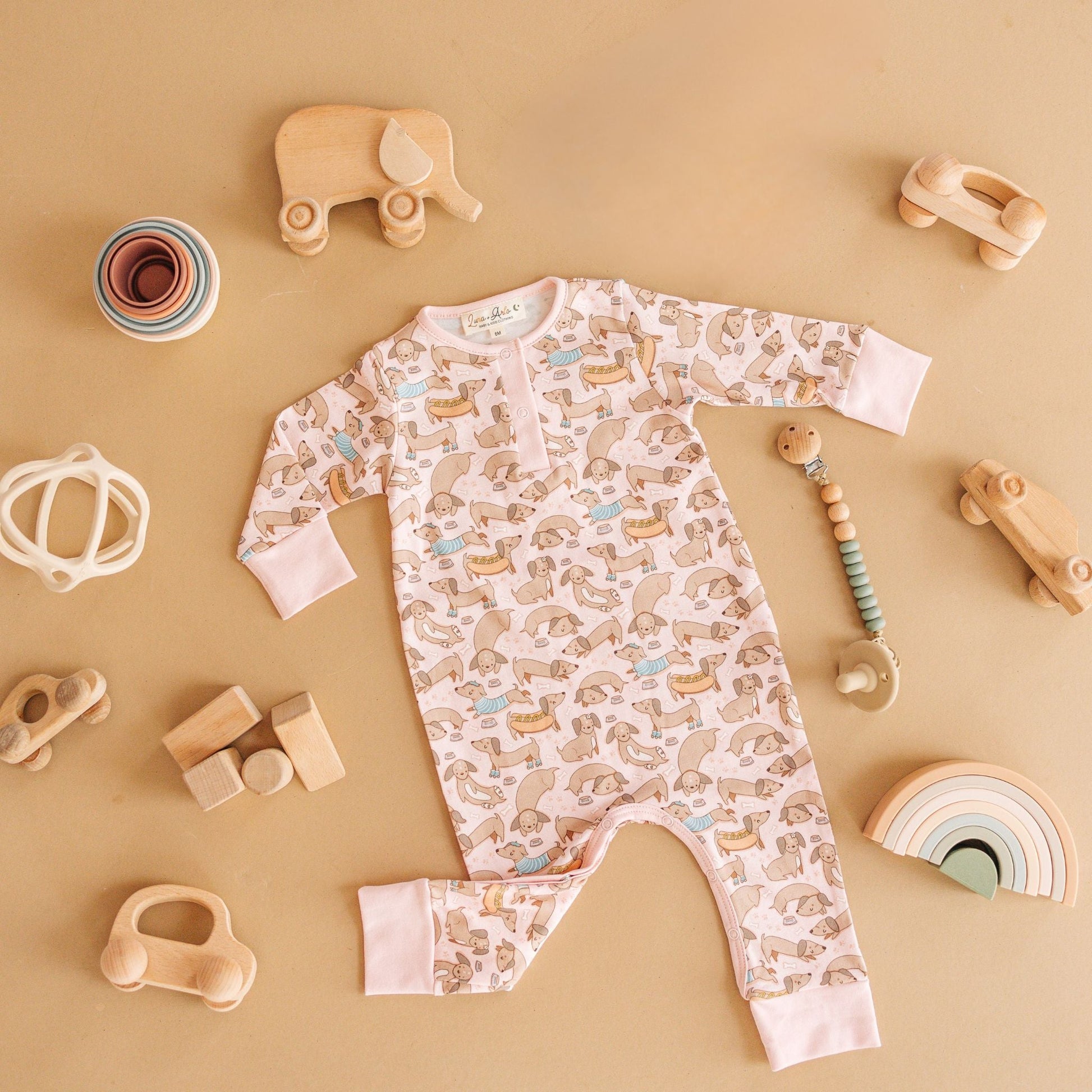 Dachshund Playsuit - Dusty Rose by Luna and Arlo - Magnolia BabyPlaysuit