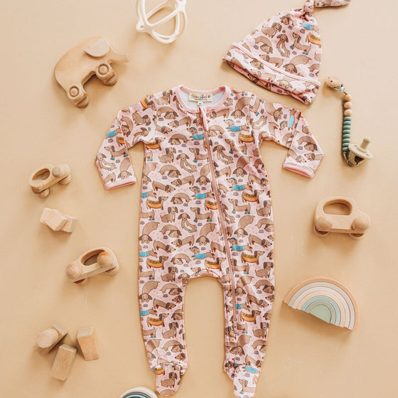 Dachshund Zip Footie - Dusty Rose by Luna and Arlo - Magnolia BabyFootie