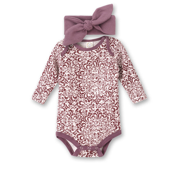 Damask Bodysuit + Headband Set - Magnolia BabyBodysuit