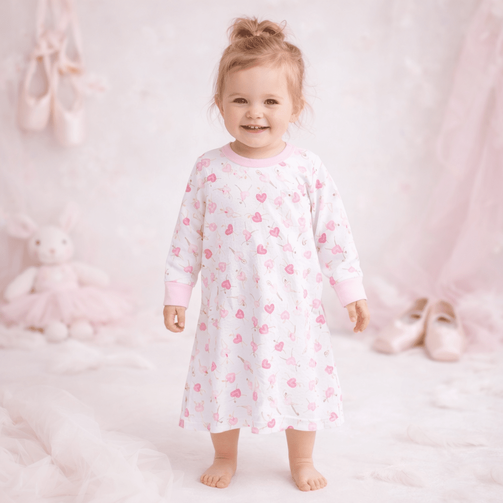 Dancing Hearts Long Sleeve Nightdress - Magnolia BabyNightdress
