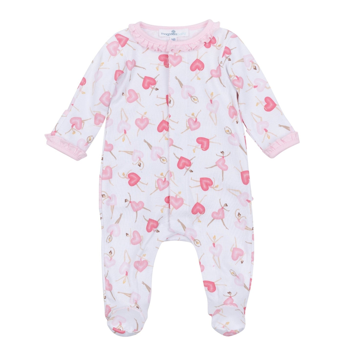Dancing Hearts Ruffle Footie - Magnolia BabyFootie