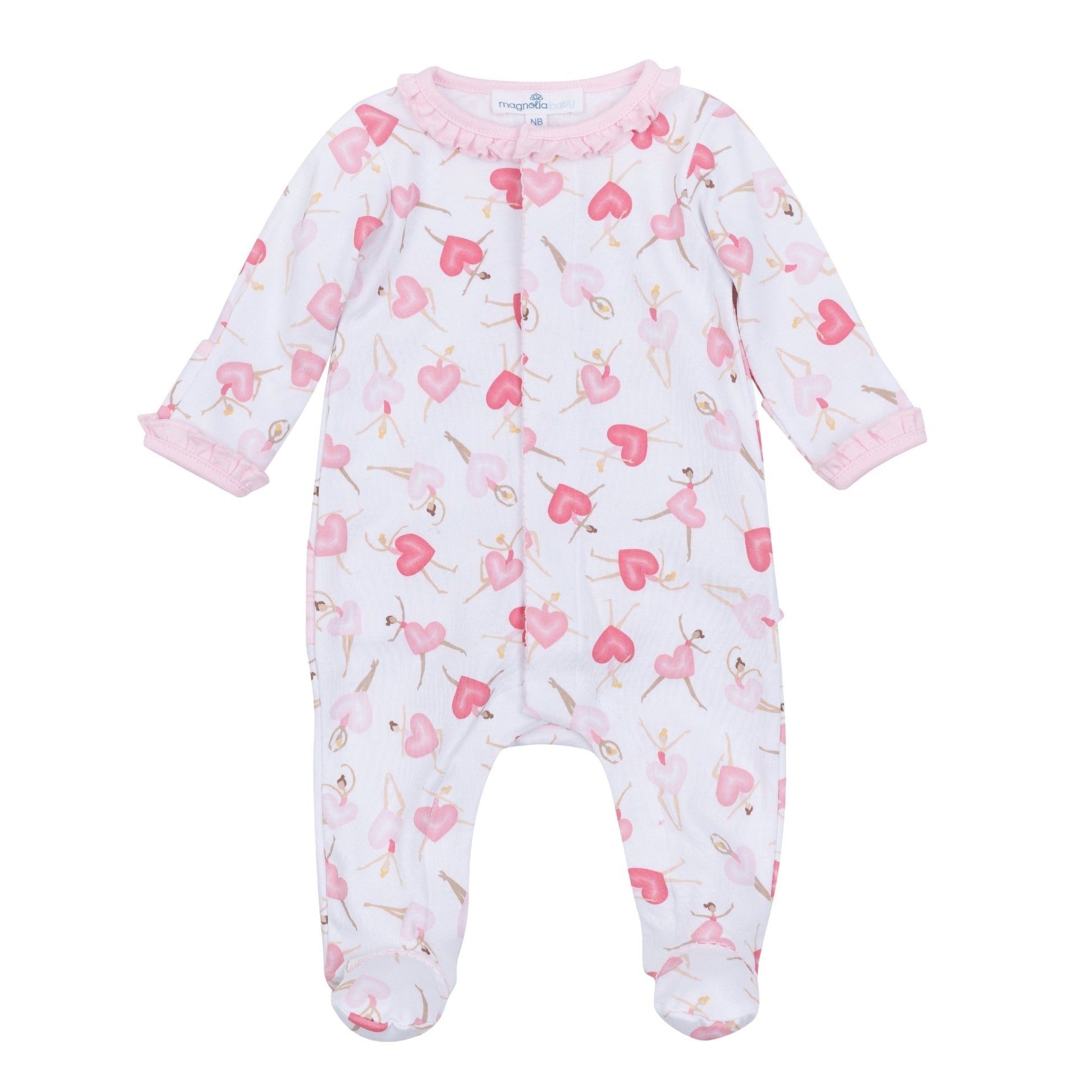 Dancing Hearts Ruffle Footie - Magnolia BabyFootie