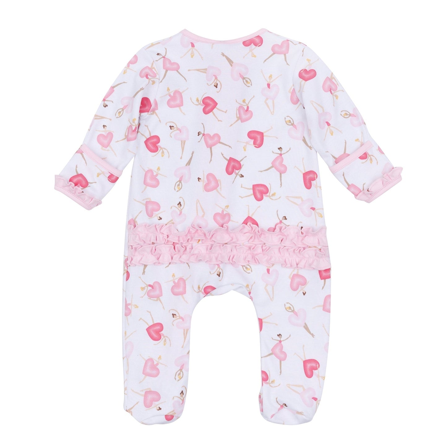Dancing Hearts Ruffle Zip Footie - Magnolia BabyFootie