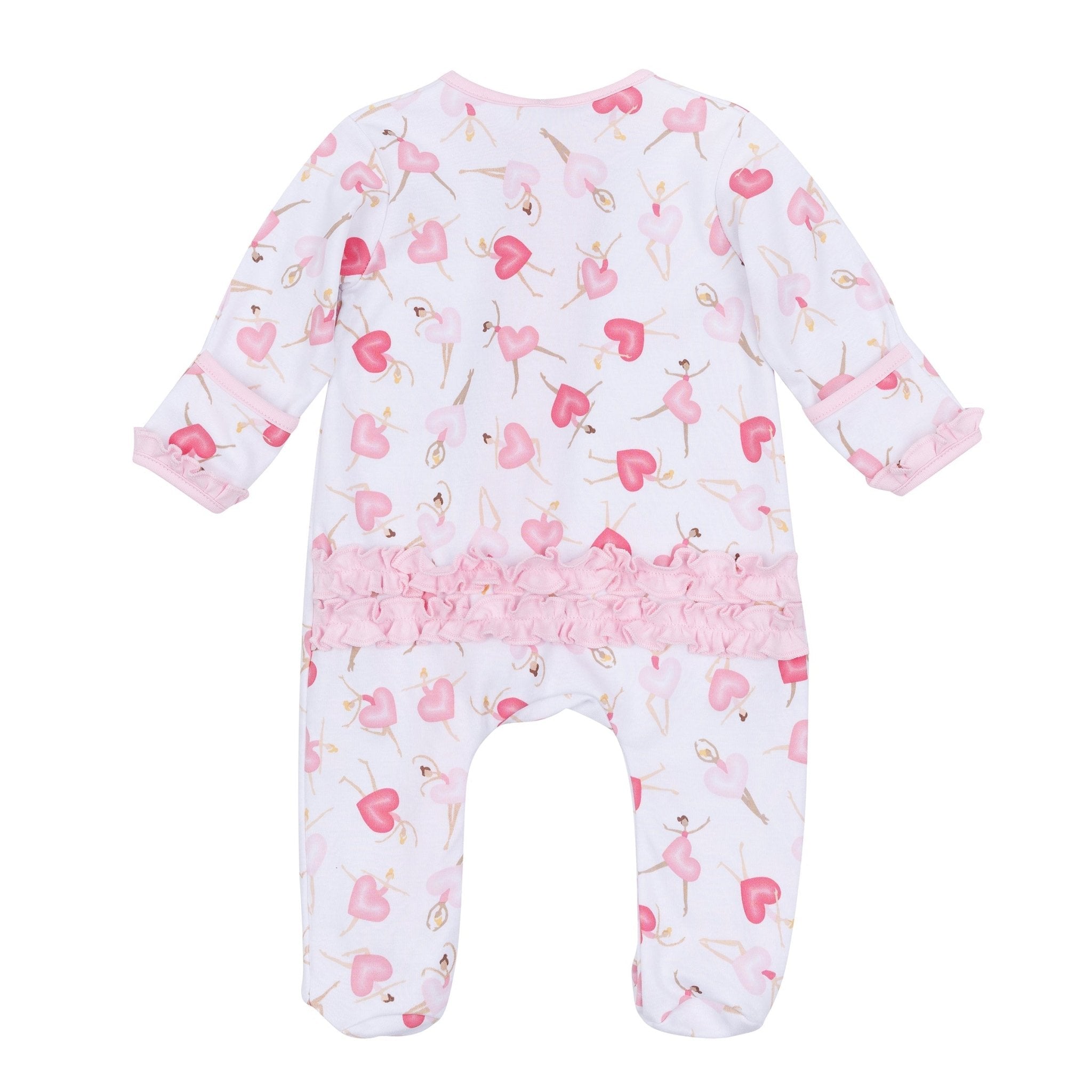 Dancing Hearts Ruffle Zip Footie - Magnolia BabyFootie