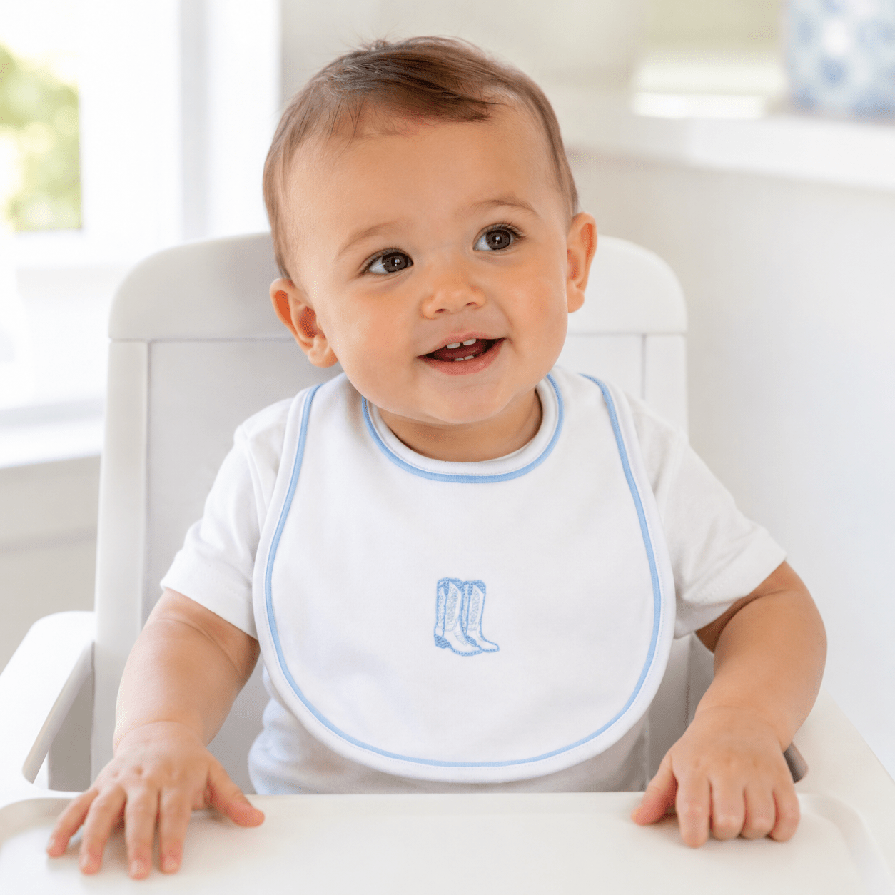 Darling Cowboy Boots Hand-Embroidered Bib - Light Blue - Magnolia BabyBib